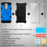 For LG K40 /Harmony 3 Hybrid Armor with Belt Clip Holster Kickstand Hard PC Shockproof &Tempered Glass Screen Protector Blue Phone Case Cover