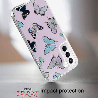 For Samsung Galaxy S22 Ultra Stylish Gold Layer Printing Design Hybrid Rubber TPU Hard PC Shockproof Armor Rugged Slim Butterflies Phone Case Cover