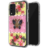 For TCL Revvl V Plus 5G (T-Mobile) Glitter Sparkle Colorful Bling Flake 3D Ornament Butterfly Floral Epoxy Hybrid Shockproof TPU Hard PC  Phone Case Cover
