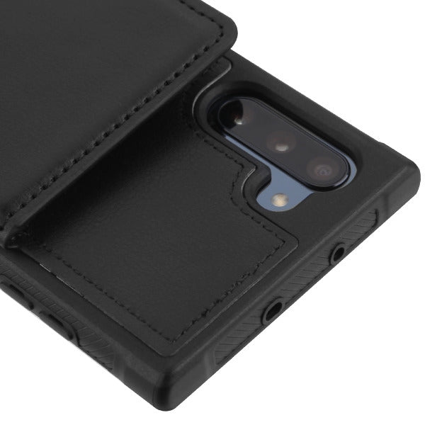 For Samsung Galaxy Note 10 (6.3) Credit Card Wallet Back Storage Invisible Pocket PU Leather Hard PC TPU Hybrid Black Phone Case Cover