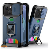 For Apple iPhone 13 /Pro /Mini Wallet Case Designed with Slide Camera Protection, Card Slot & Ring Kickstand Magnetic Car Mount  Phone Case Cover