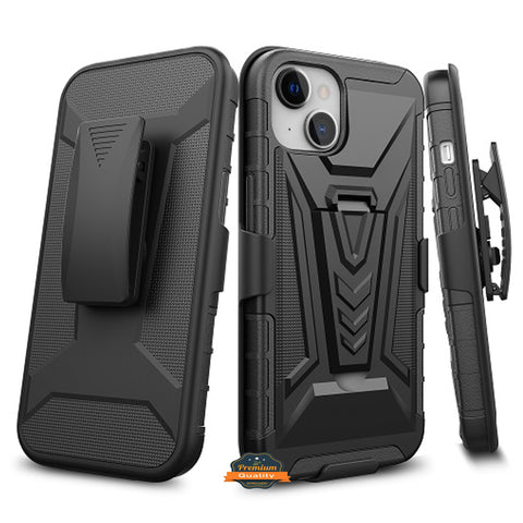 For T-Mobile Revvl 6 5G Hybrid Belt Clip Holster with Built-in Kickstand, Heavy Duty Protective Shock Absorption Armor Black Phone Case Cover