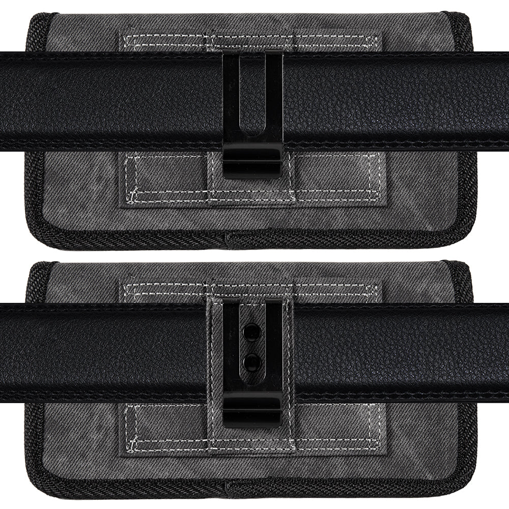 For Samsung Galaxy S21 Ultra Universal Horizontal Cell Phone Case Fabric Holster Carrying Pouch with Belt Clip and 2 Card Slots fit Large Devices 6.3" [Black Denim]
