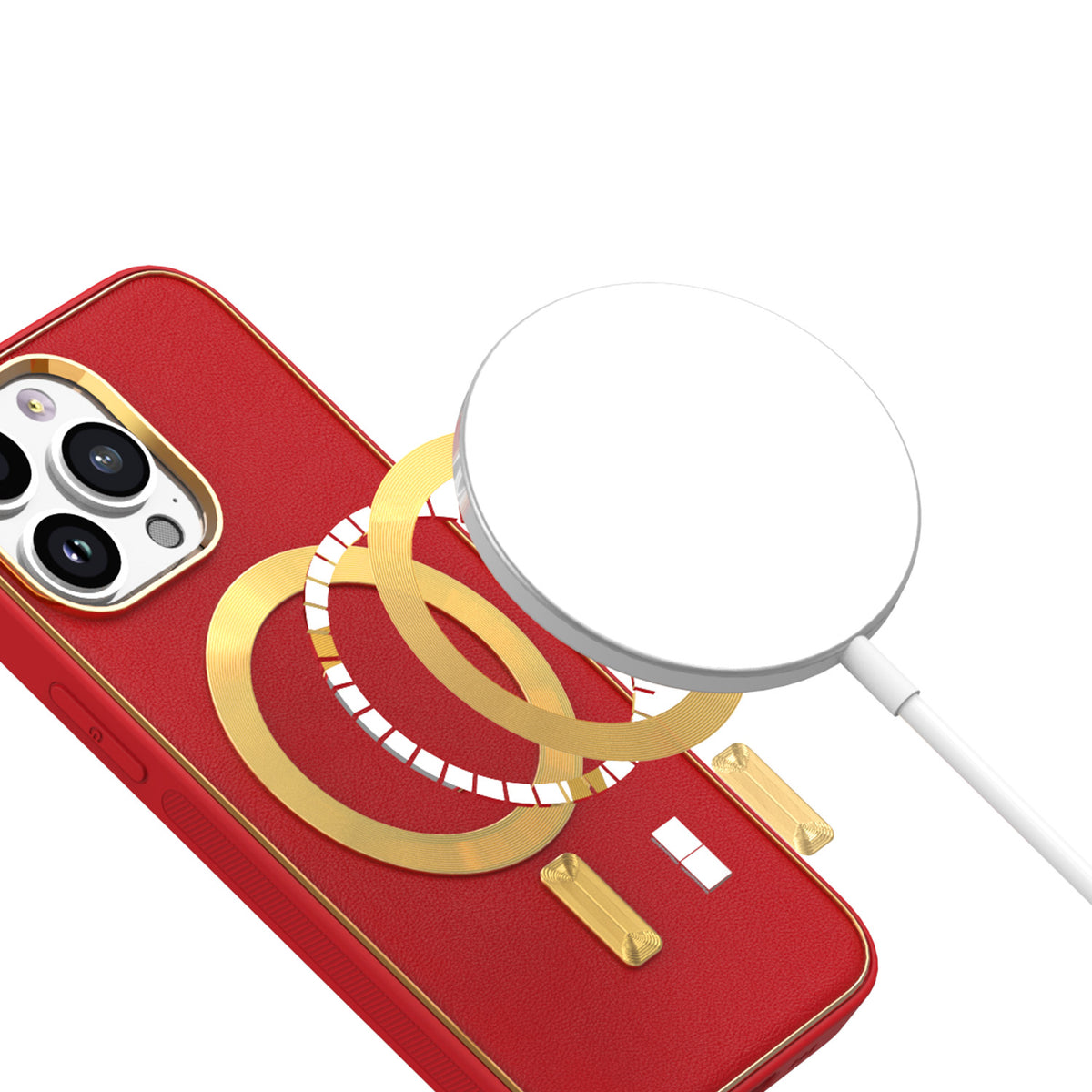 For Apple iPhone 14 Pro Max (6.7") Ultimate PU Leather Hybrid with MagSafe Compatible Bumper Gold Frame Protection  Phone Case Cover