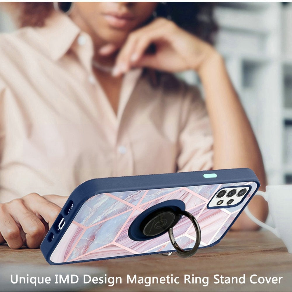 For Motorola Moto G 5G 2022 Marble Design with Magnetic Ring Kickstand Holder Hybrid TPU Hard PC Shockproof Armor Blue Pink Phone Case Cover
