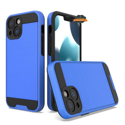 For Apple iPhone 14 /Plus Pro Max Rugged TPU + Hard PC Brushed Metal Texture Hybrid Dual Layer Armor Shockproof  Phone Case Cover