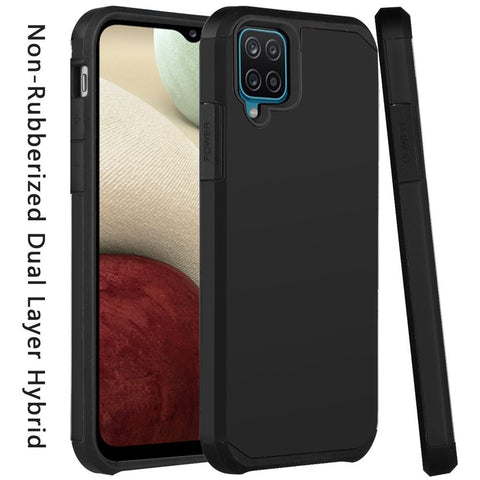 For Samsung Galaxy A12 5G Ultra Slim Heavy Duty [Dual Layer] Hybrid Shock Proof Protective Rugged Bumper Shell Hard PC + Rubber TPU Black Phone Case Cover