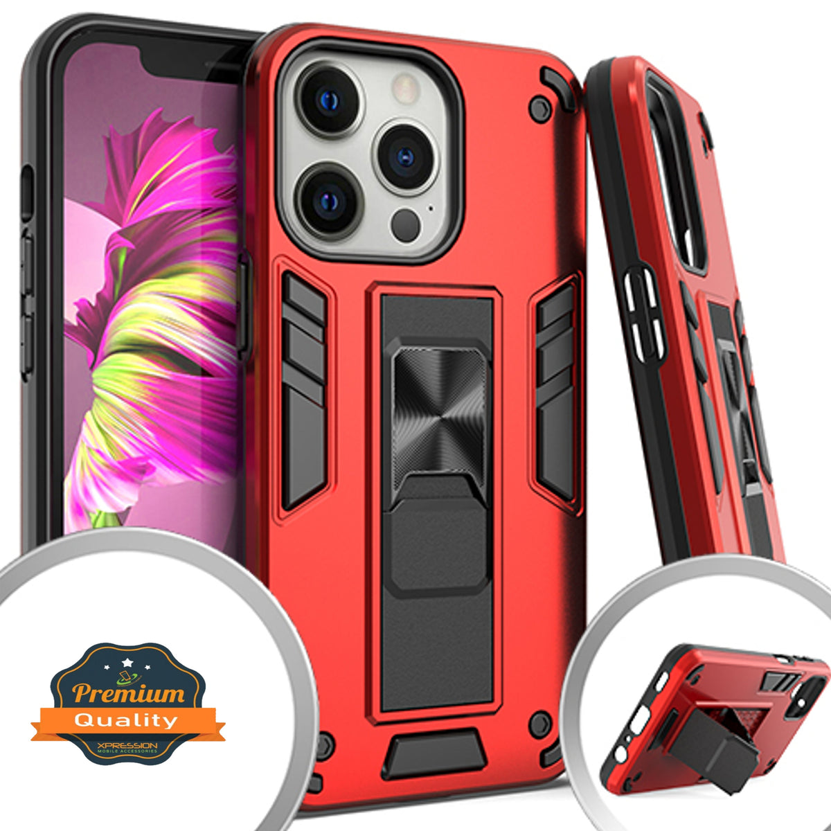 For Apple iPhone 14 (6.1") Built-in Slide Kickstand Shockproof Armor Heavy Duty Dual Layer [Military Grade] Rugged Bumper  Phone Case Cover