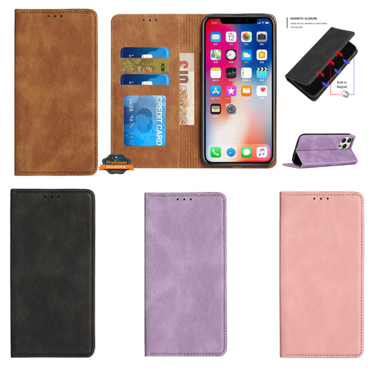 For Apple iPhone 14 Pro (6.1") Wallet Premium PU Vegan Leather ID Credit Card Money Holder with Magnetic Closure Pouch Flip  Phone Case Cover