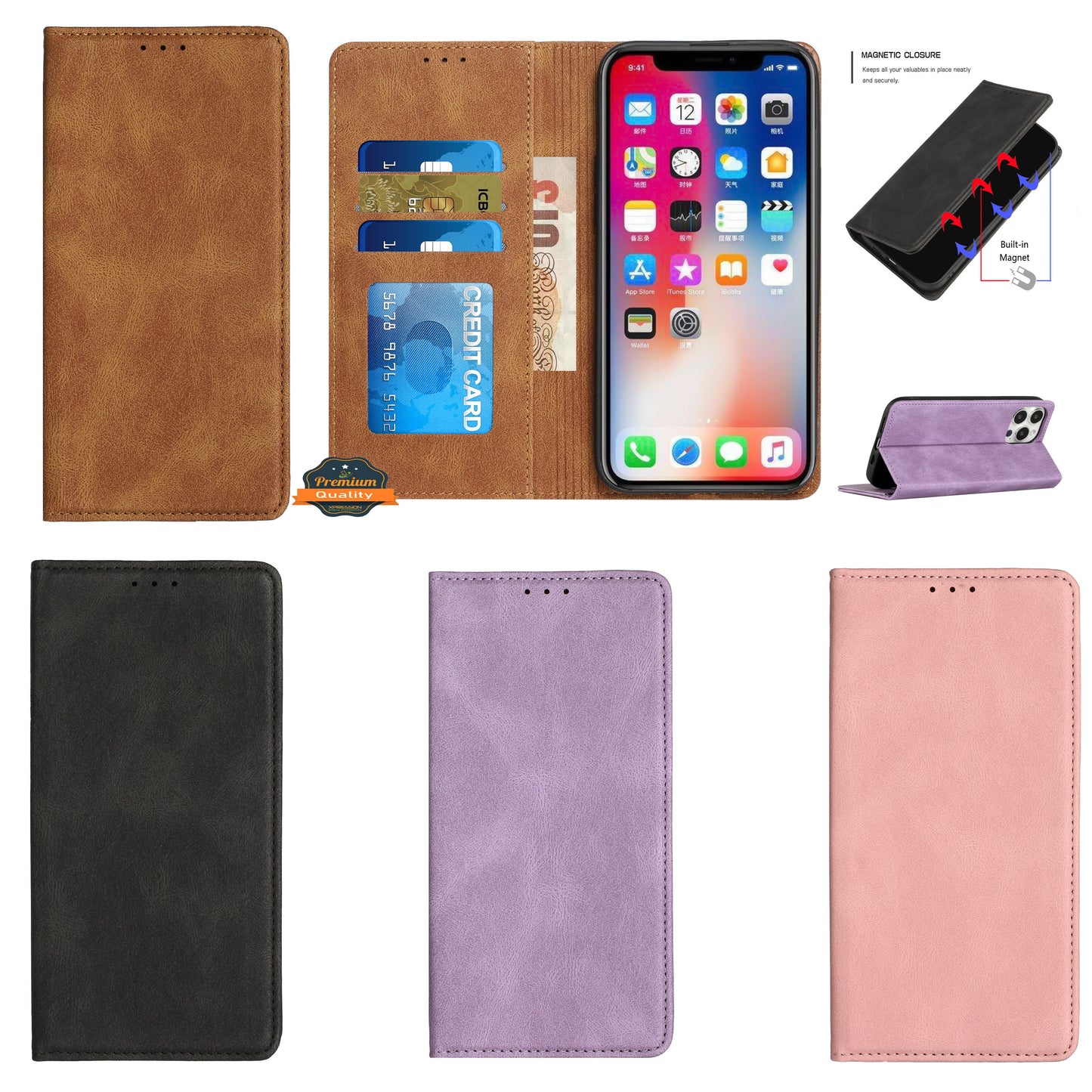For Samsung Galaxy A23 5G Wallet Premium PU Vegan Leather ID Credit Card Money Holder with Magnetic Closure Pouch  Phone Case Cover
