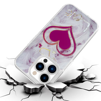 For Apple iPhone 13 Pro Max 6.7" Stylish Gold Layer Printing Design Hybrid Rubber TPU Hard PC Shockproof Armor Rugged Love Phone Case Cover