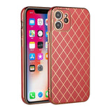 For Apple iPhone 11 (6.1") Electroplated Grid Diamond Gold Lines Fashion Hybrid Rubber TPU Hard PC Slim Fit  Phone Case Cover