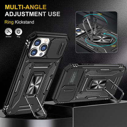For Apple iPhone 14 /Plus Pro Max Hybrid Slide Camera Protection & 360° Rotateable Ring Stand, Heavy Duty  Phone Case Cover