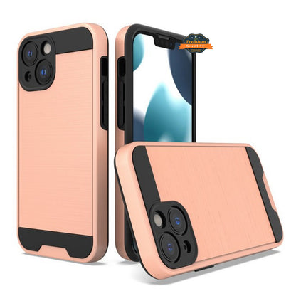 For Apple iPhone 14 /Plus Pro Max Rugged TPU + Hard PC Brushed Metal Texture Hybrid Dual Layer Armor Shockproof  Phone Case Cover