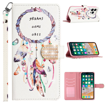 For Apple iPhone 13 Pro Max (6.7") Fashion Diamond Bling Design Wallet Pouch Card Slot Leather With Lanyard  Phone Case Cover
