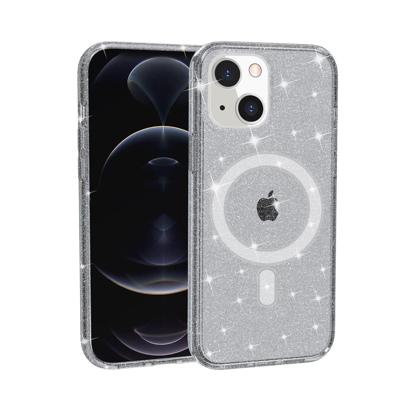 For Apple iPhone 14 Pro Max (6.7") MagSafe Compatible Glitter Shiny Sparkle Bling TPU Rubber Hard PC Back Hybrid Frame  Phone Case Cover