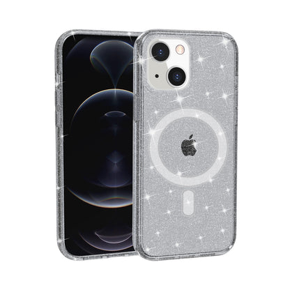 For Apple iPhone 14 Pro Max (6.7") MagSafe Compatible Glitter Shiny Sparkle Bling TPU Rubber Hard PC Back Hybrid Frame  Phone Case Cover