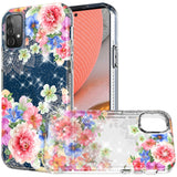 For Samsung Galaxy A72 5G Slim Hybrid Shiny Glitter Clear Floral Pattern Bloom Flower Design TPU Gel Hard PC Back  Phone Case Cover