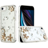 For Apple iPhone SE 3 (2022) SE/8/7 Bling Clear Crystal 3D Full Diamonds Luxury Sparkle Rhinestone Hybrid White Flower Butterfly Phone Case Cover