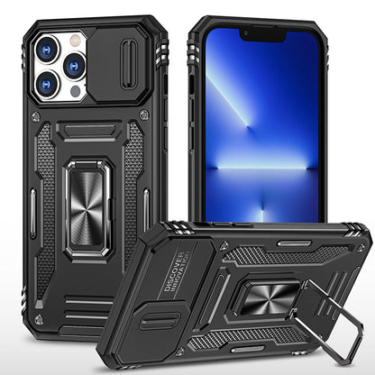 For Apple iPhone 14 /Plus Pro Max Kickstand & Slide Camera Lens Protection + 360° Rotate Ring Stand, Hybrid Shockproof  Phone Case Cover