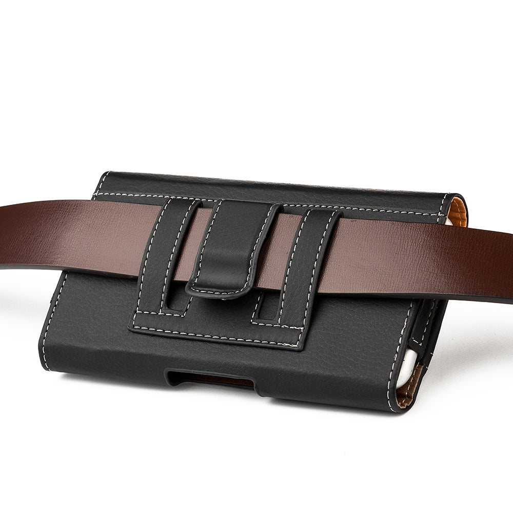 For Nokia C200 Horizontal Universal Carry Pouch Cell Phone Case PU Leather Holster Belt Clip Loop Card Slot & Magnetic Closure [Black]