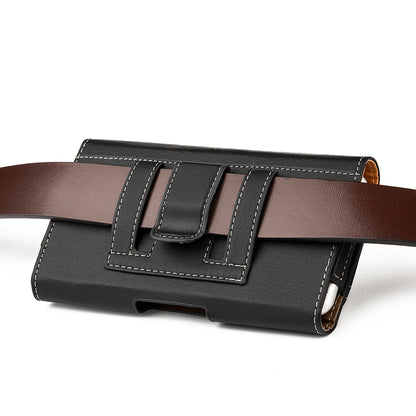 For Nokia C200 Horizontal Universal Carry Pouch Cell Phone Case PU Leather Holster Belt Clip Loop Card Slot & Magnetic Closure [Black]