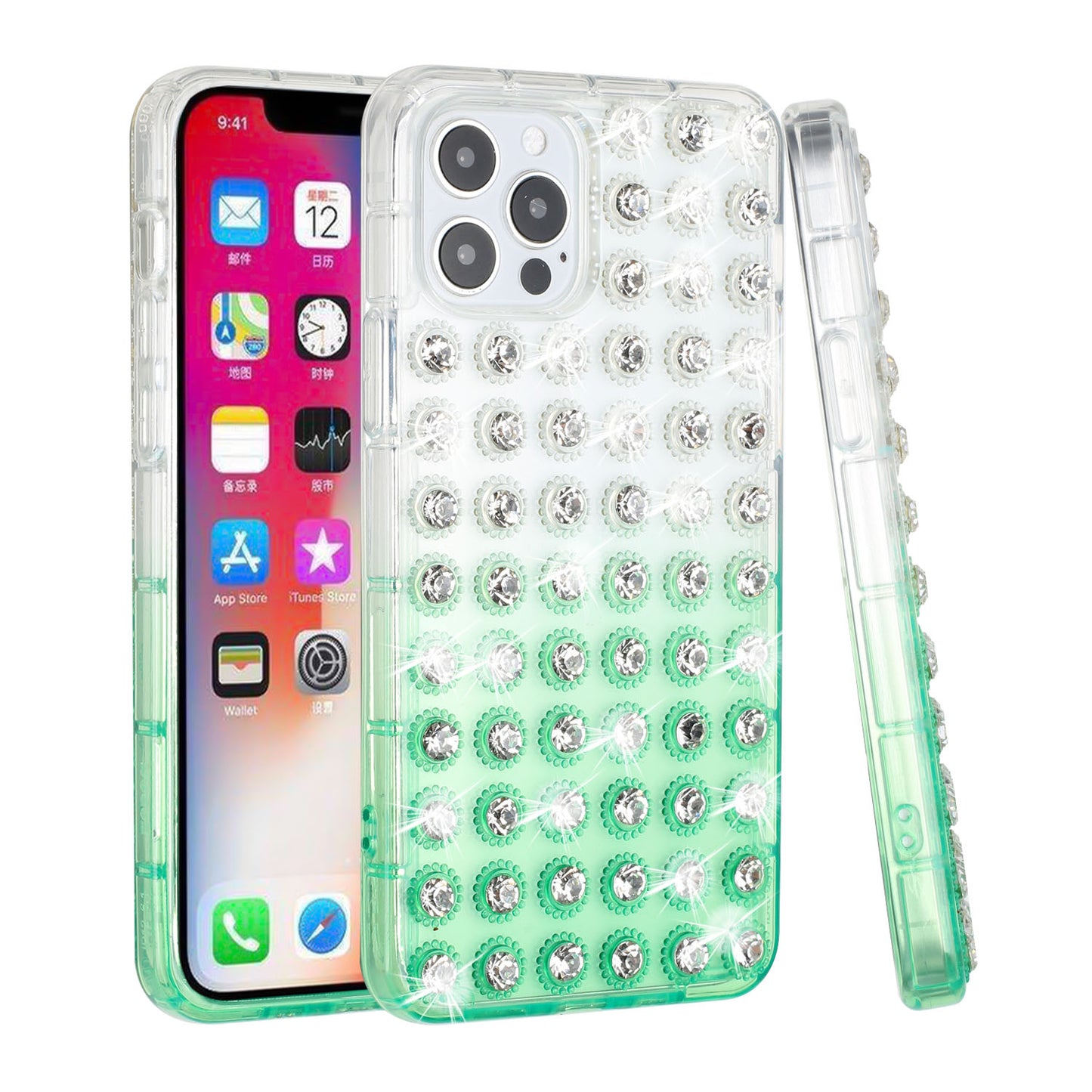 For Apple iPhone 13 Pro Max (6.7") Luxury All Over 3D Diamonds Rhinestone Thick TPU Shiny Bling Glitter Protective Rubber  Phone Case Cover