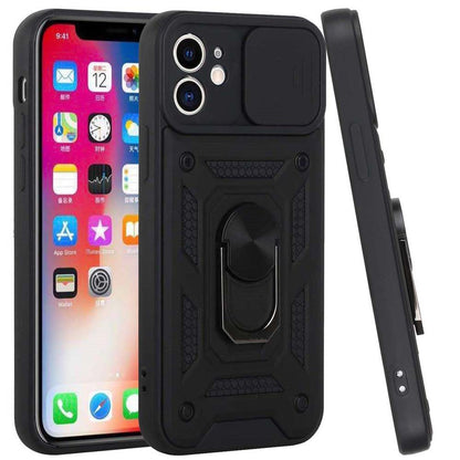 For Apple iPhone 14 Pro (6.1") Hybrid Cases with Slide Camera Lens Cover, Ring Holder Kickstand Rugged Dual Layer  Phone Case Cover