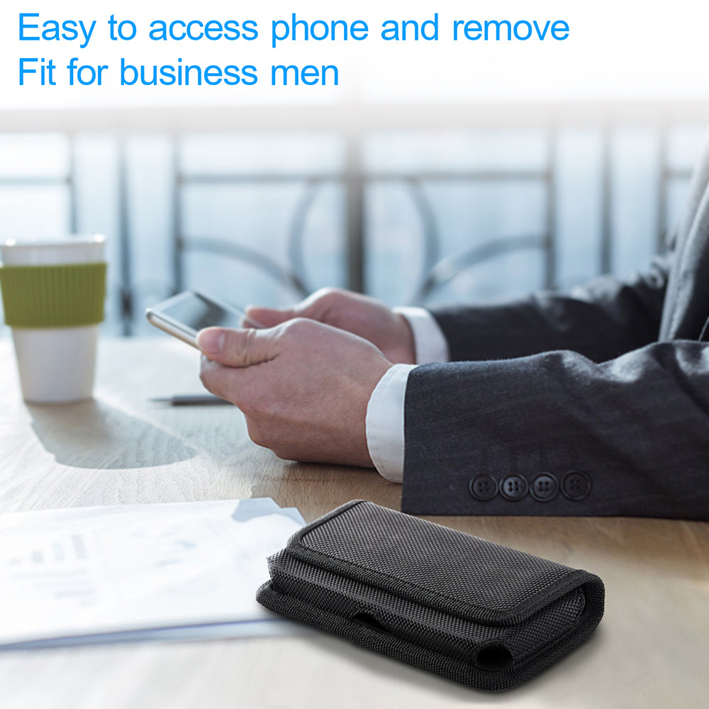 Universal Horizontal Cell Phone Case Nylon Holster Carrying Pouch with Belt Clip and 2 Card Slots fit Large Devices 7" For Samsung Galaxy A13 5G [Black]