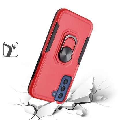 For Samsung Galaxy S21 Plus Hybrid Tough Strong Dual Layer Hard PC TPU with Flat Magnetic Ring Stand Heavy-Duty Armor Red Phone Case Cover