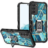 For Samsung Galaxy S22 /Plus Ultra Marble IMD Design Hybrid Armor with Magnetic Ring Stand Heavy Duty Rugged Shockproof  Phone Case Cover
