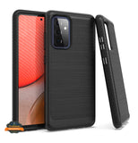 For Boost Mobile Celero 5G Armor Brushed Texture Rugged Carbon Fiber Design Shockproof Dual Layers Hard PC + TPU Protective  Phone Case Cover