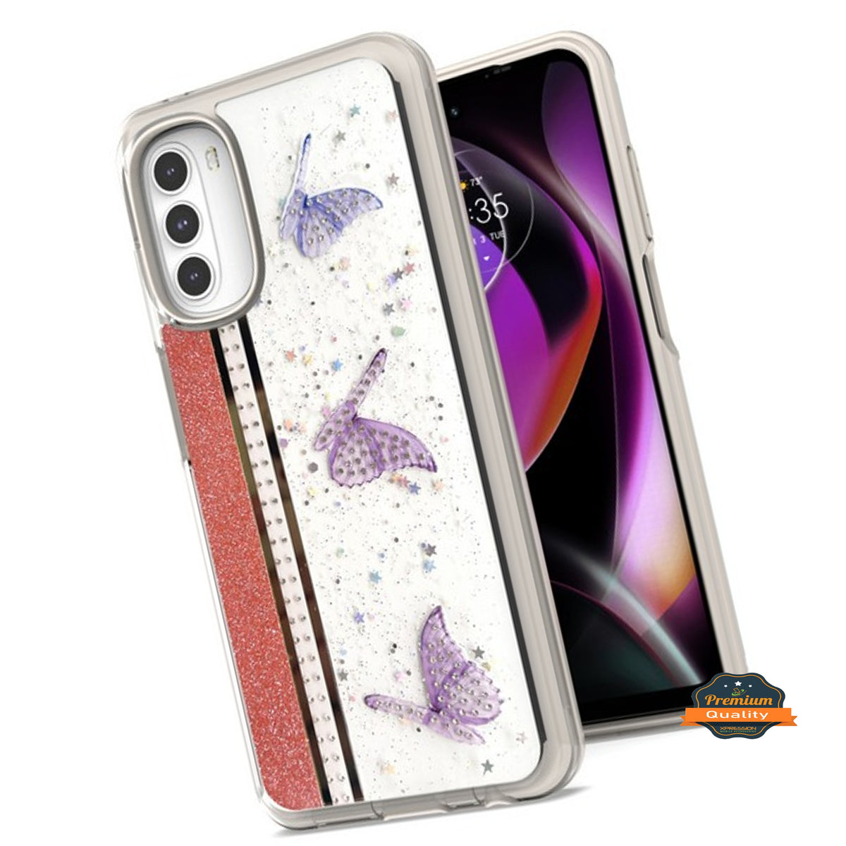 For Apple iPhone 14 /Plus Pro Max Butterflies Design Bling Glitter Shockproof Hybrid TPU Frame and Hard Back Slim  Phone Case Cover