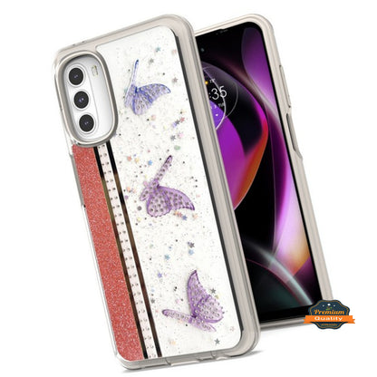 For Apple iPhone 14 /Plus Pro Max Butterflies Design Bling Glitter Shockproof Hybrid TPU Frame and Hard Back Slim  Phone Case Cover