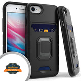 For Apple iPhone SE 3 (2022) SE/8/7 Wallet Credit Card Slot Holder with Ring Kickstand Back Heavy Duty Shockproof Hybrid  Phone Case Cover