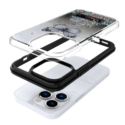For Apple iPhone 13 /Pro Max Butterfly Smile Glitter Bling Sparkle Epoxy Glittering Shining Hybrid Hard PC TPU Silicone Slim  Phone Case Cover