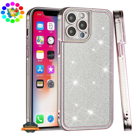 For Apple iPhone 13 Pro Max Luxury Chromed Edge Glitter Star Bling Thick TPU Shiny Bling Protective Frame  Phone Case Cover
