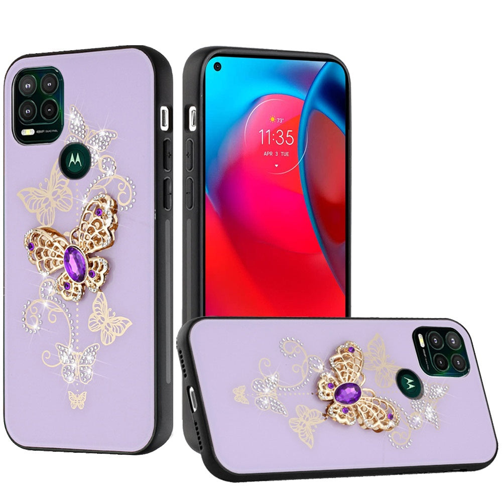 For Samsung Galaxy S21 Plus 3D Diamond Bling Sparkly Glitter Ornaments Engraving Hybrid Metal Fashion Purple Garden Butterflies Phone Case Cover