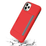 For Apple iPhone 11 (5.8") Credit Card Wallet Back Storage Invisible Pocket Dual Layer Hard PC TPU Hybrid Protective Red Phone Case Cover