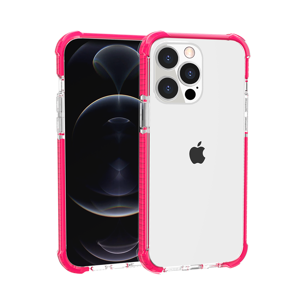 For Apple iPhone 12 Pro Max (6.7") Slim Hybrid Transparent Rubber Gummy Gel Hard PC Silicone TPU Color Bumper Frame  Phone Case Cover