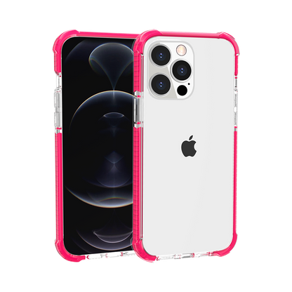 For Apple iPhone 12 Pro Max (6.7") Slim Hybrid Transparent Rubber Gummy Gel Hard PC Silicone TPU Color Bumper Frame  Phone Case Cover