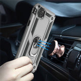 For Samsung Galaxy A22 5G Armor Hybrid Durable 360 Degree Rotatable Ring Stand Holder Kickstand 2in1 Fit Magnetic Car Mount Silver Phone Case Cover