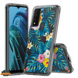 For TCL REVVL V Plus 5G Floral Patterns Design Transparent TPU Silicone Shock Absorption Bumper Hard PC Back  Phone Case Cover