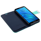 For Motorola Moto E6 PU Leather Wallet with Credit Card Holder Storage Folio Flip Pouch Stand Teal Green Phone Case Cover