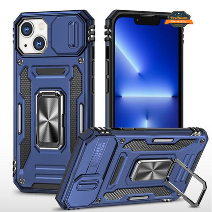 For Apple iPhone 14 /Plus Pro Max Kickstand & Slide Camera Lens Protection + 360° Rotate Ring Stand, Hybrid Shockproof  Phone Case Cover