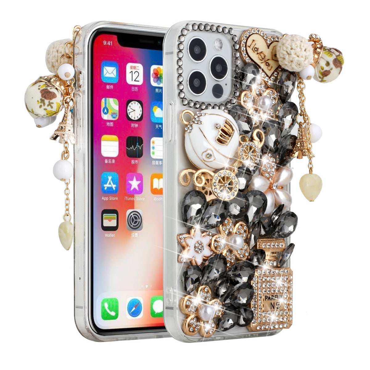 For Apple iPhone 13 (6.1") Bling Clear Crystal 3D Full Diamonds Luxury Sparkle Rhinestone Hybrid Protective  Phone Case Cover