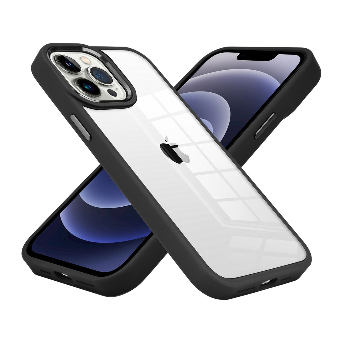 For Apple iPhone 14 (6.1") Slim Fit Hybrid Transparent Thick Acrylic with Metal Buttons Frame Protective  Phone Case Cover