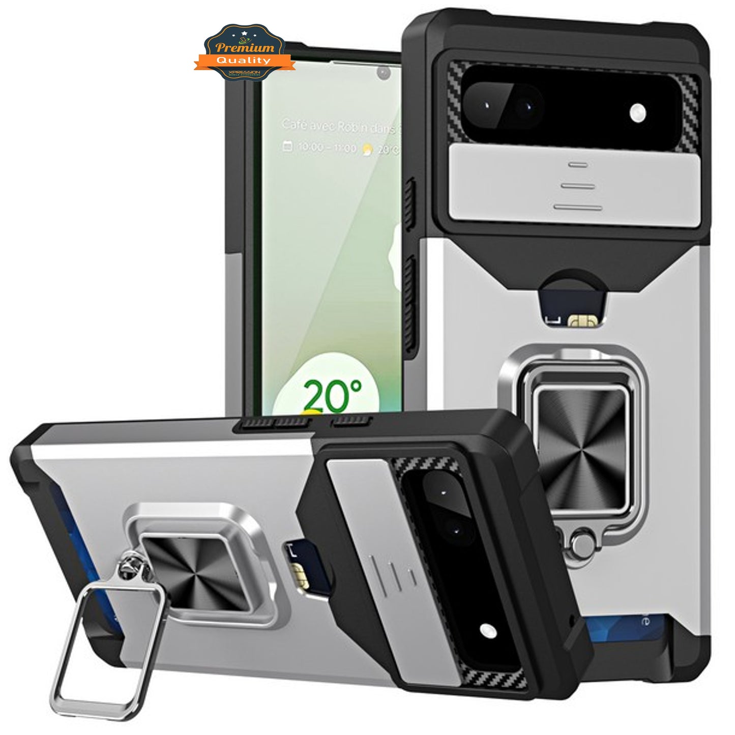 For Google Pixel 7 Pro Wallet Case Designed Slide Camera Protection, Card Slot & Ring Kickstand Magnetic Car Mount  Phone Case Cover