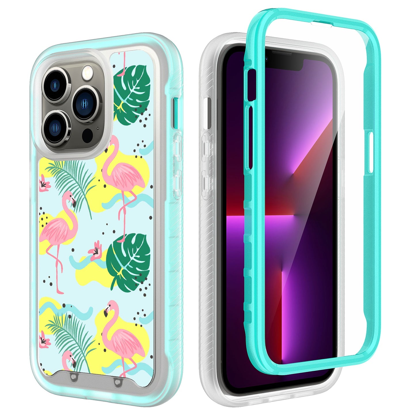 For Apple iPhone 14 Pro Max /6.7" Stylish Design 2in1 Hybrid Armor Hard Rubber Shockproof Front Frame Bumper  Phone Case Cover