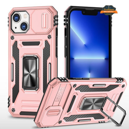 For Apple iPhone 14 /Plus Pro Max Kickstand & Slide Camera Lens Protection + 360° Rotate Ring Stand, Hybrid Shockproof  Phone Case Cover